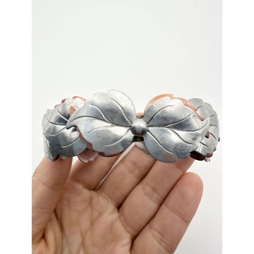 Vintage Art Deco Aluminum Copper Floral Cuff Bracelet